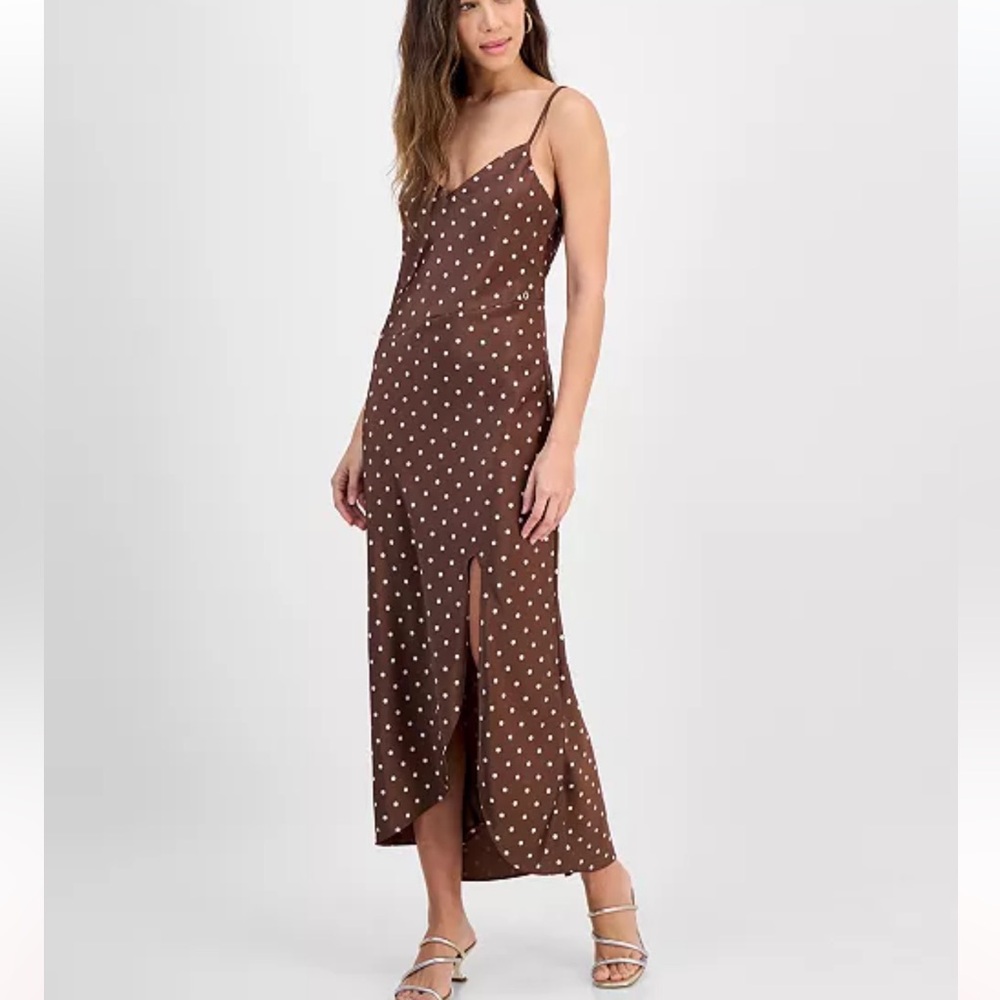Guess Brown and White Bustier Midi Dress with Slit
